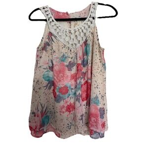 Adiva Floral & Chrochet Sleeveless Sheer Material Blouse With White Lining S Boh